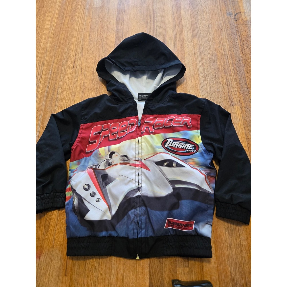 Speed Racer‎ Boys 4 Black Red Mach 5 Race Car Hooded Zip-Up Windbreaker Jacket